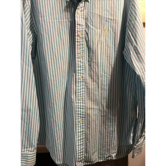 Ralph Lauren Men’s L White Blue Striped Long Sleeve Button Down Cotton Shirt - Picture 9 of 12